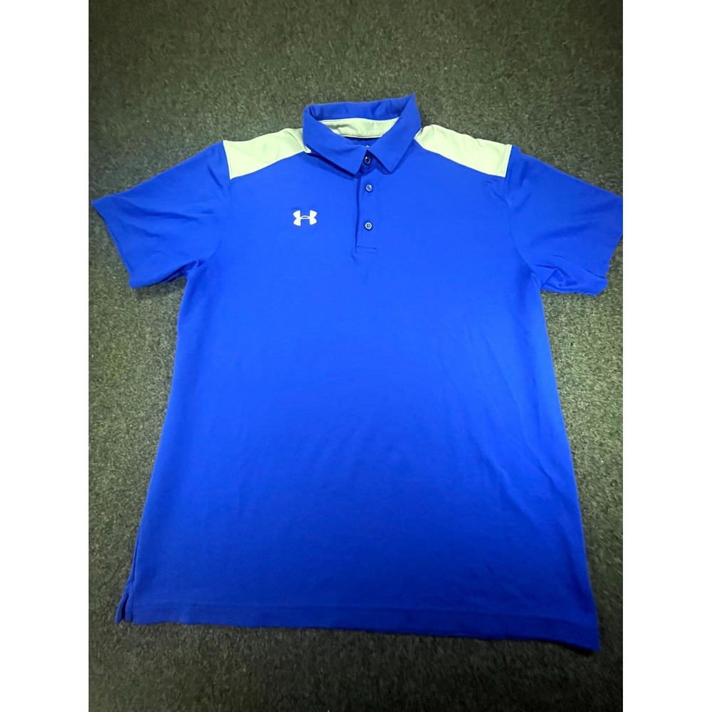 Under Armour Polo Shirt Mens XL Blue Gray Loose Fit HeatGear Golf Performance